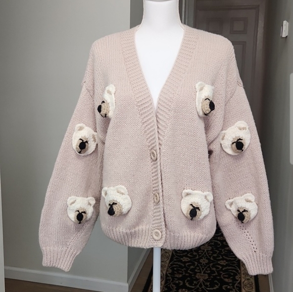 Dreamers By Debut Sweaters - Dreamers By Debut 3D Bear Cardigan Sweater Size S